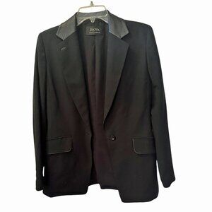 Dana Buchman Women's Wool Black Leather Collar Blazer Jacket Size 8